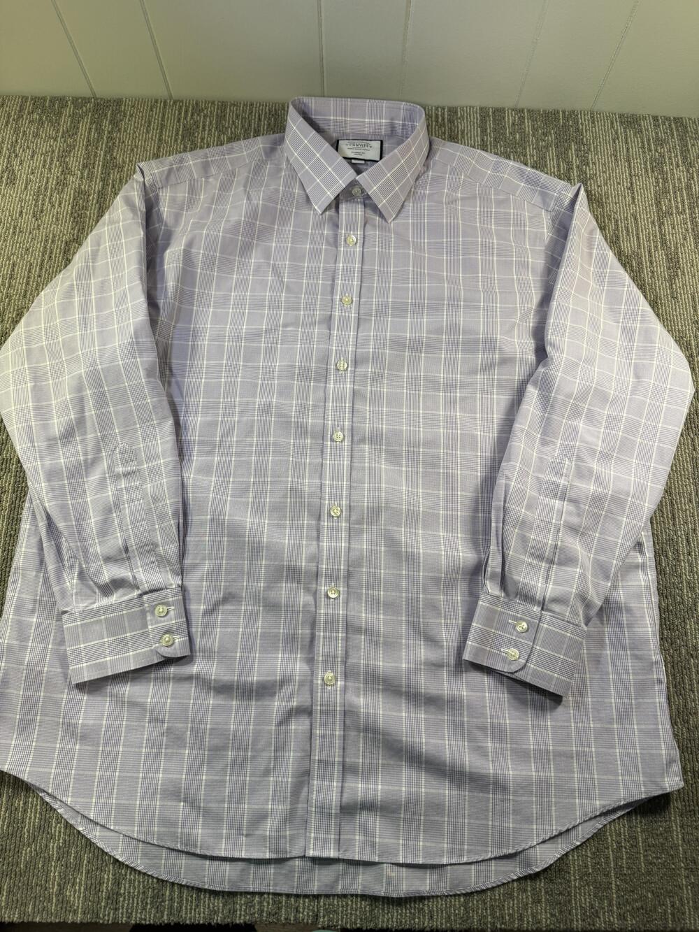 Charles Tyrwhitt Dress Shirt Mens 18 34/35 Purple Check Classic Fit Non Iron LS - Picture 1 of 12